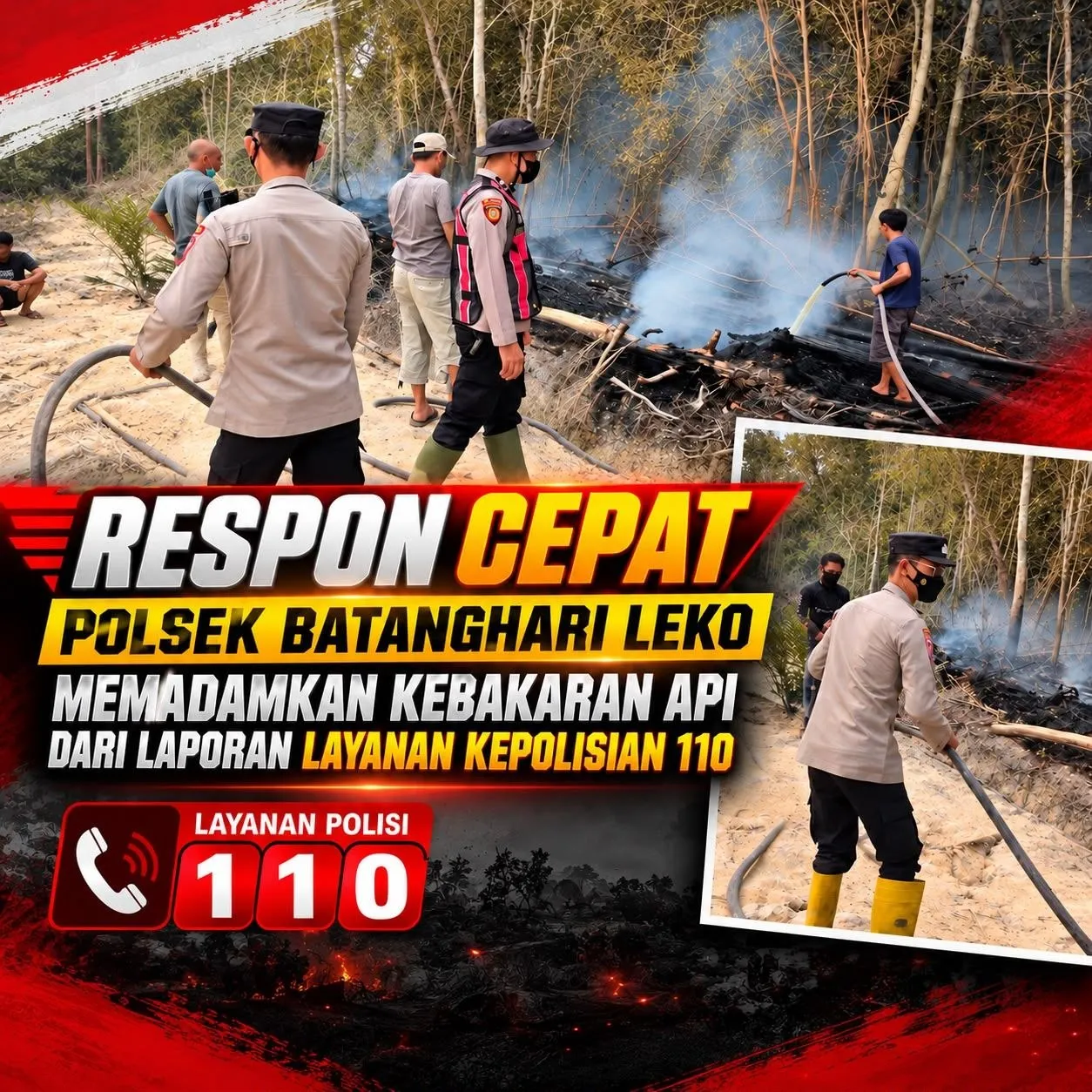 Laporan Warga lewat 110 Ditindaklanjuti, Polsek Batanghari Leko Datangi Lahan Terbakar — foto 2